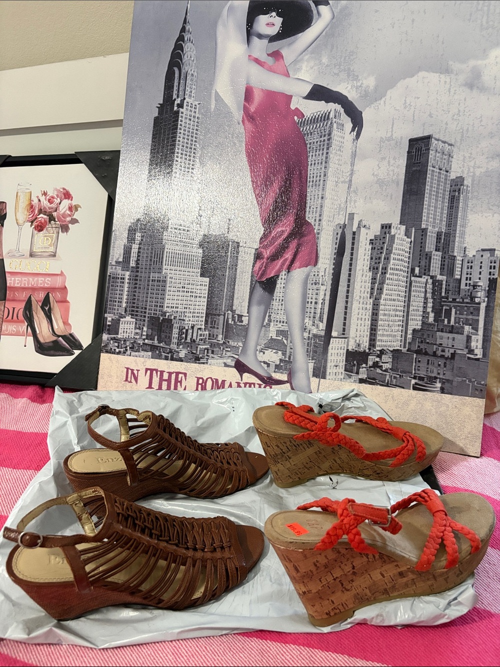 Enzo Angiolini Brown Woven Wedges Gap & Coral Braided Cork Wedges